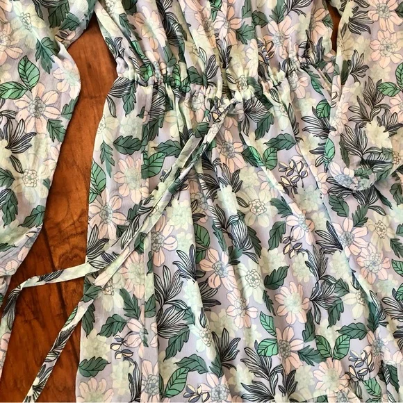 NWT LOFT Blue and Black Green Floral Maxi Dress Layered Ruffles Puff Sleeves - Picture 11 of 15